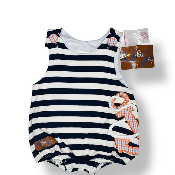 New MILLIE JAY Baby 3mo Nautical Bubble Suit, Appliquéd Anchor, Cute Soft - Picture 1 of 9